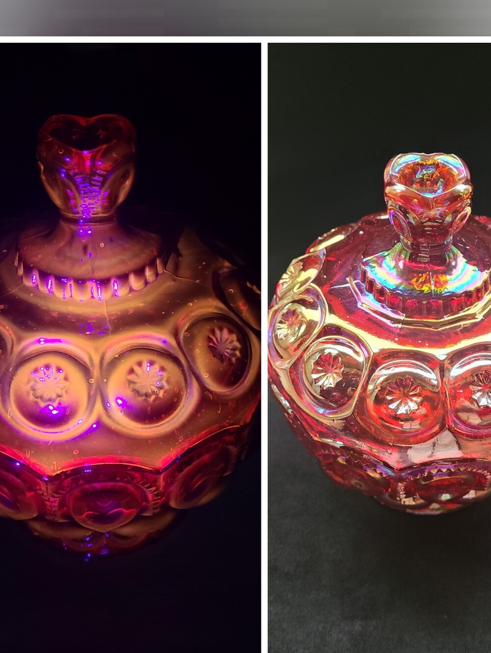 Moon And Stars Carnival Glass Vintage Lidded Dish